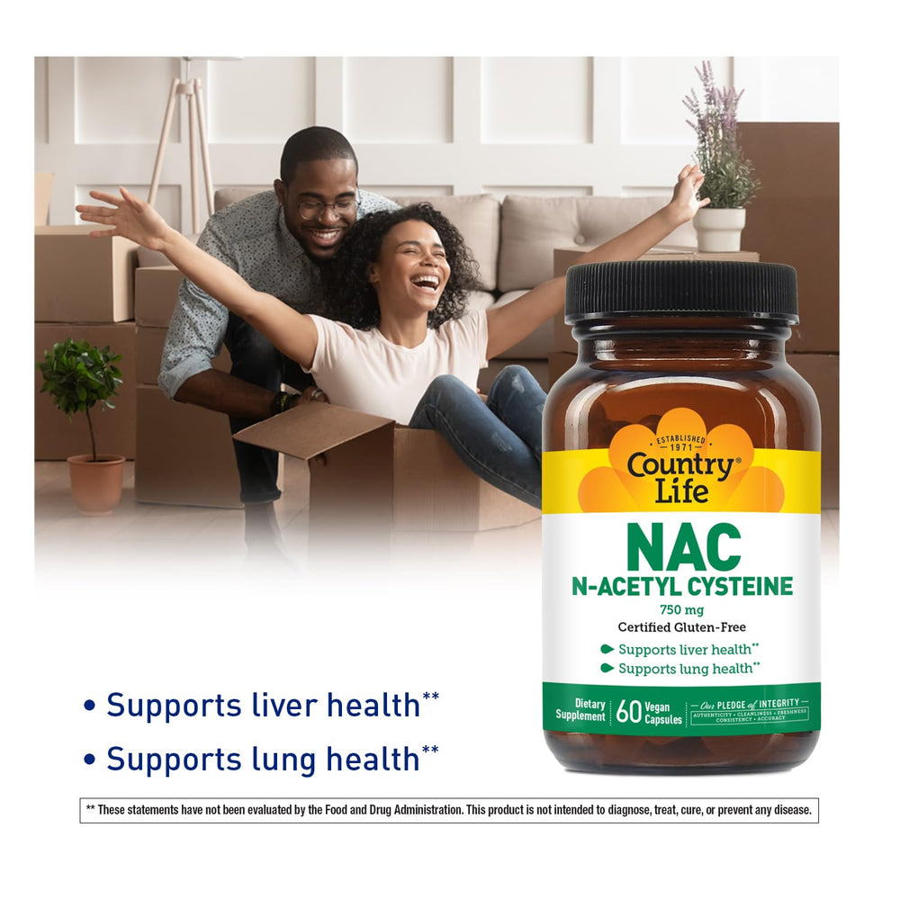 Country Life NAC label detail highlighting vegan and gluten-free ingredients.