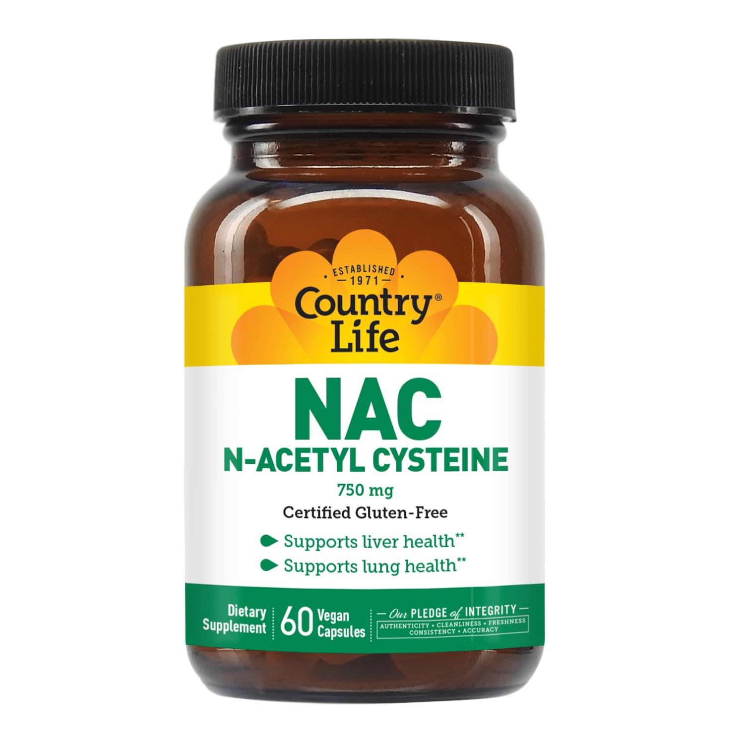 Country Life NAC packaging box showcasing product details and quality.