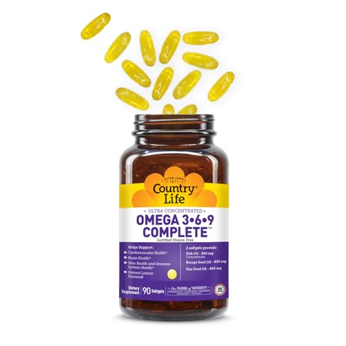 Glossy Country Life Omega 3-6-9 label close-up for quick recognition