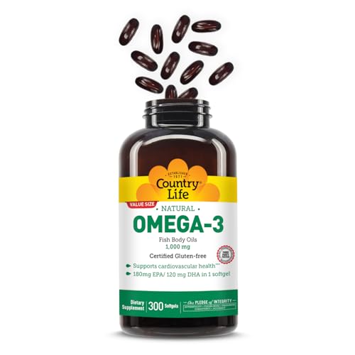 Country Life Omega-3 bottle label showing GFCO gluten-free certification.