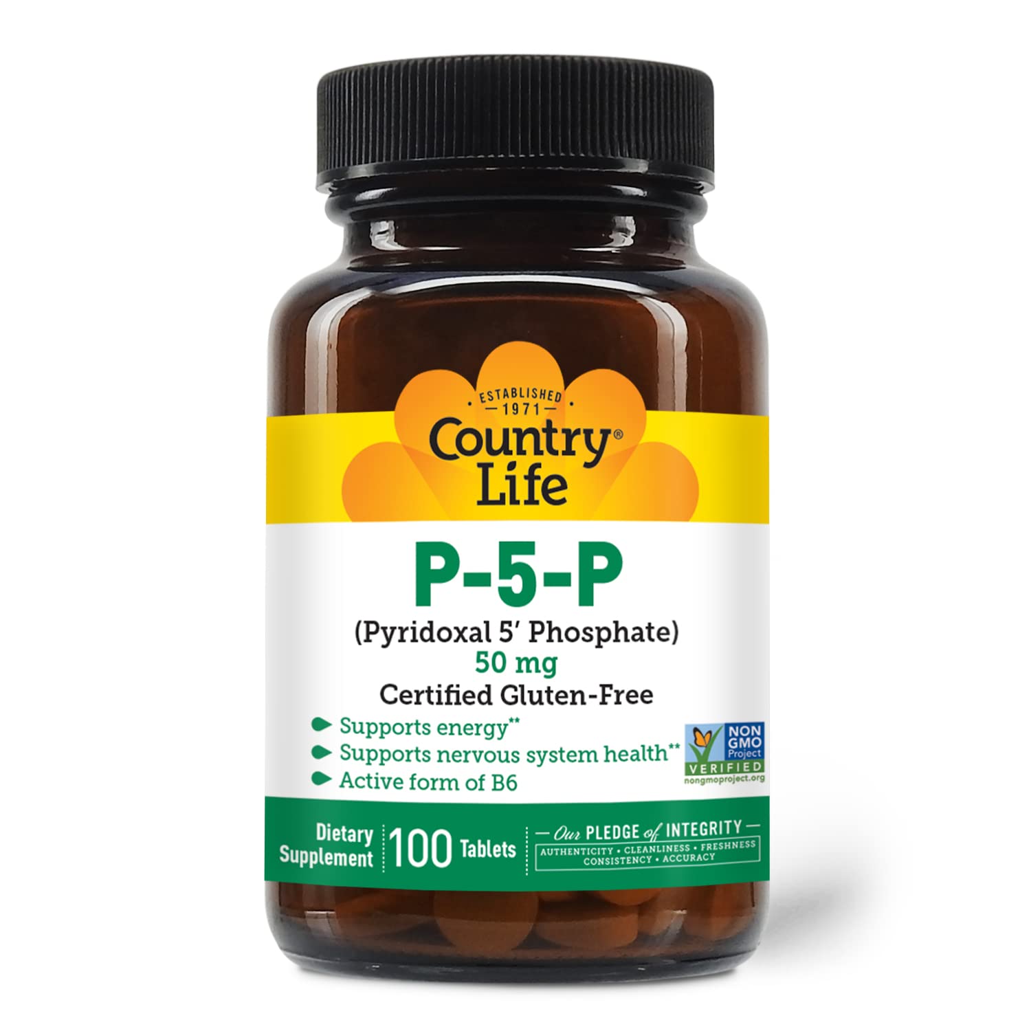 Country Life P-5-P capsules on a tray illustrating easy daily supplementation