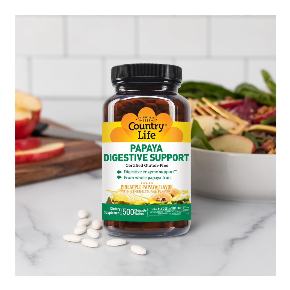 Country Life Papaya Enzymes flavor close-up with pineapple papaya notes