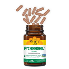 Country Life Pycnogenol 100mg pine bark extract visual illustrating natural antioxidant source.