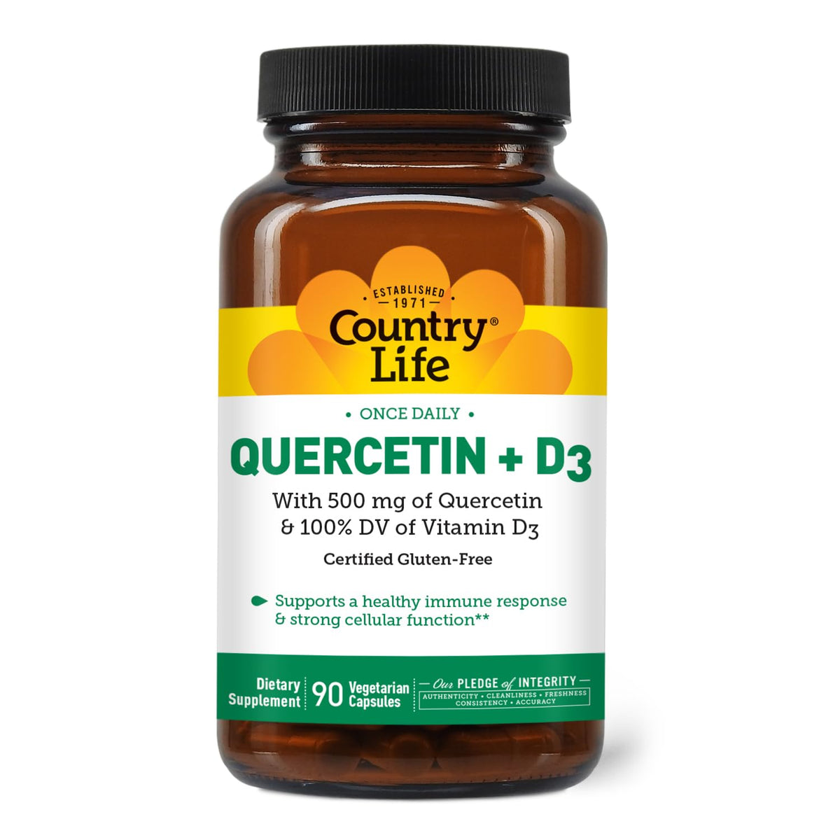 Country Life Quercetin 500mg bottle, premium immune support for daily wellness.