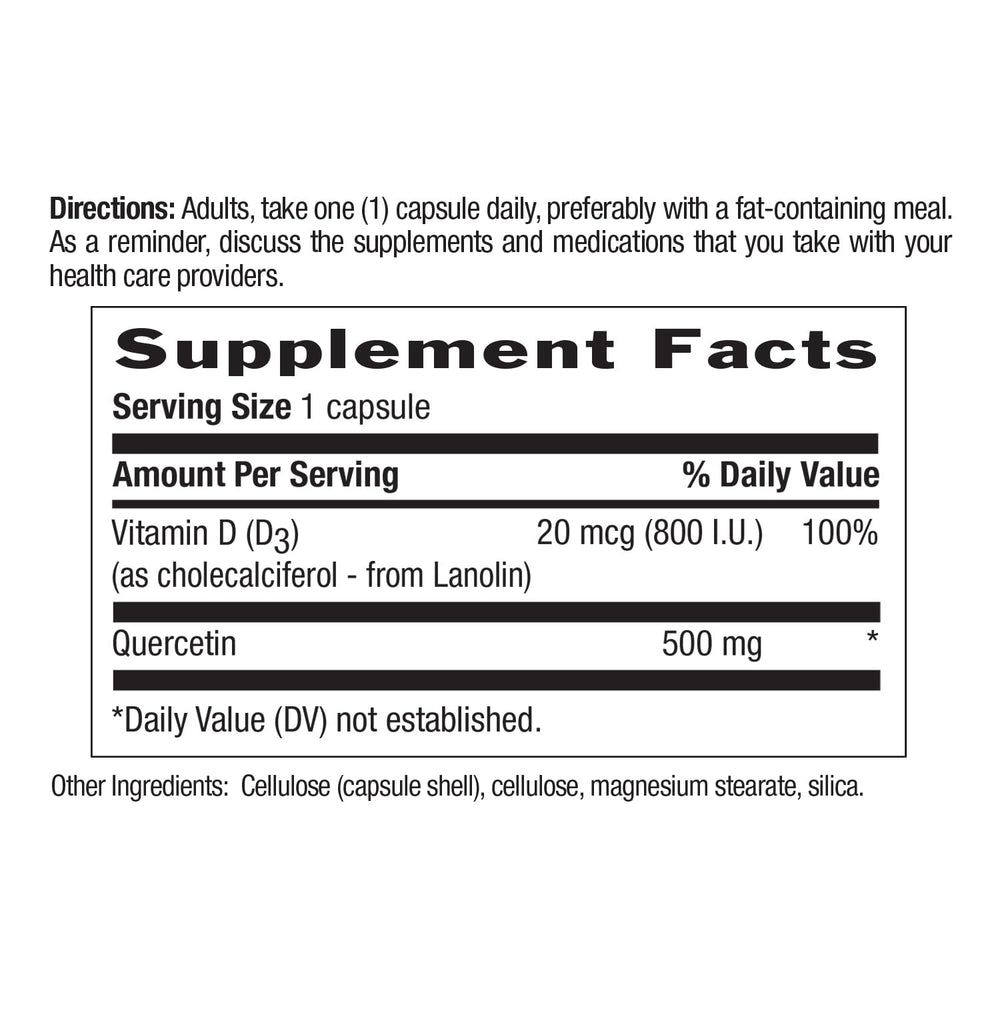 Country Life Quercetin with Vitamin D3 label, high-potency immune support at a glance.