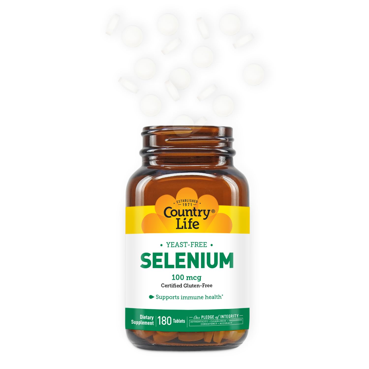 Country Life Selenium ingredients list highlighting gluten-free vegan certifications