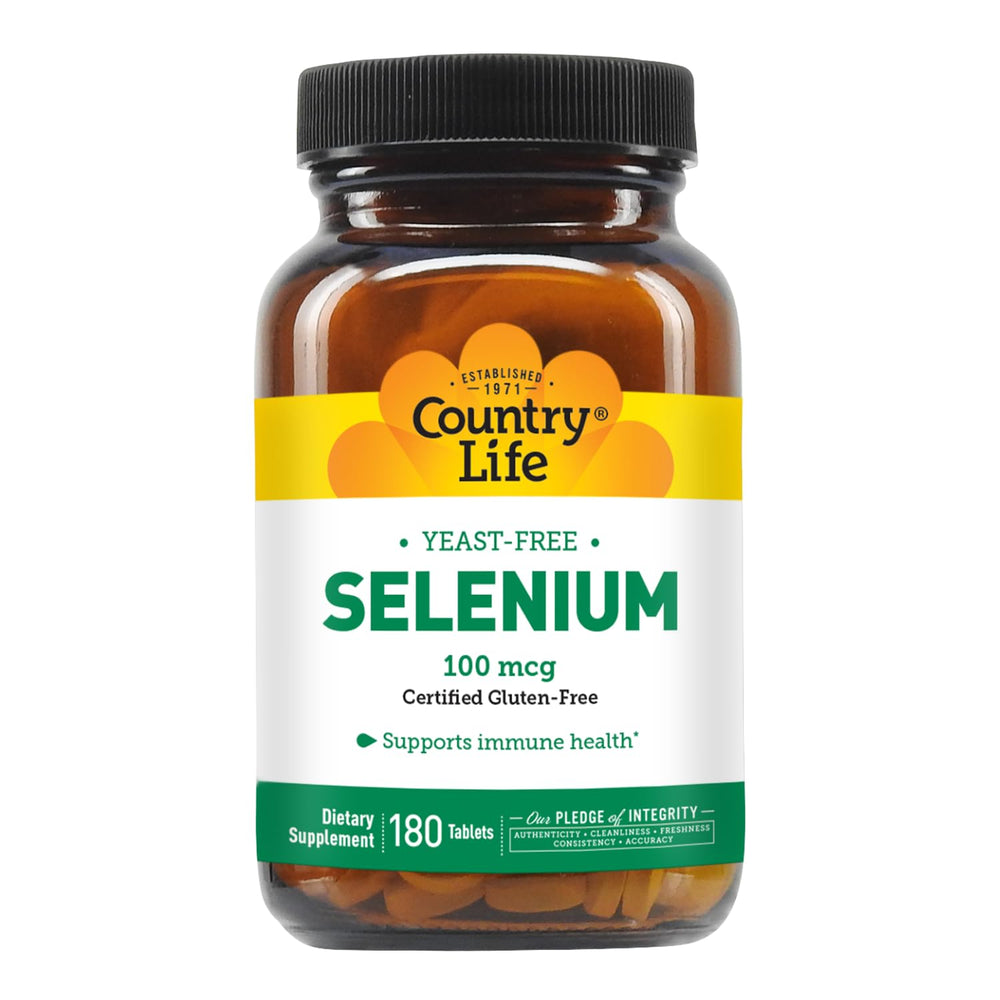 Country Life Selenium tablets with glass of water for easy daily intake