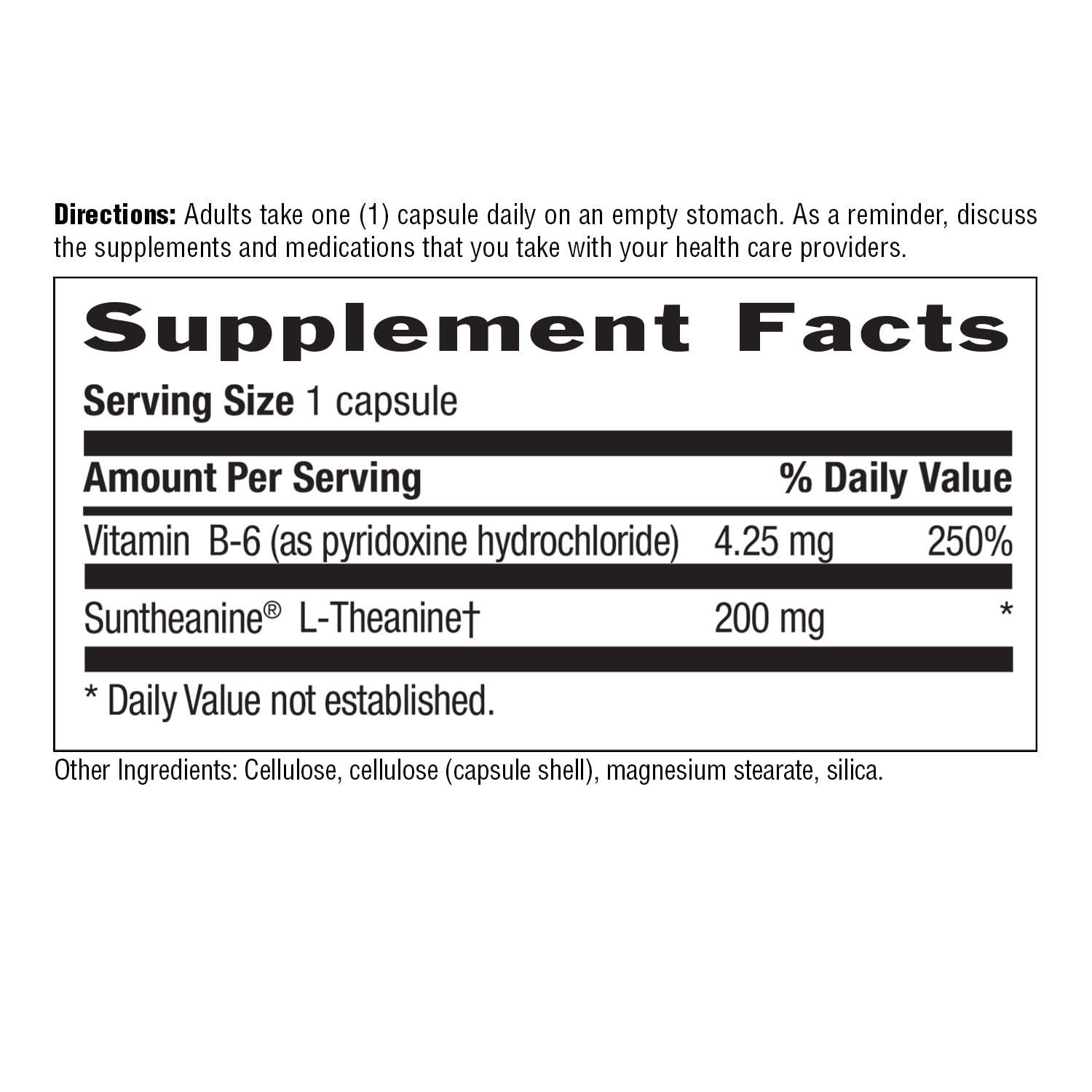 Country Life Suntheanine label detail confirms vegan and gluten-free with inositol.