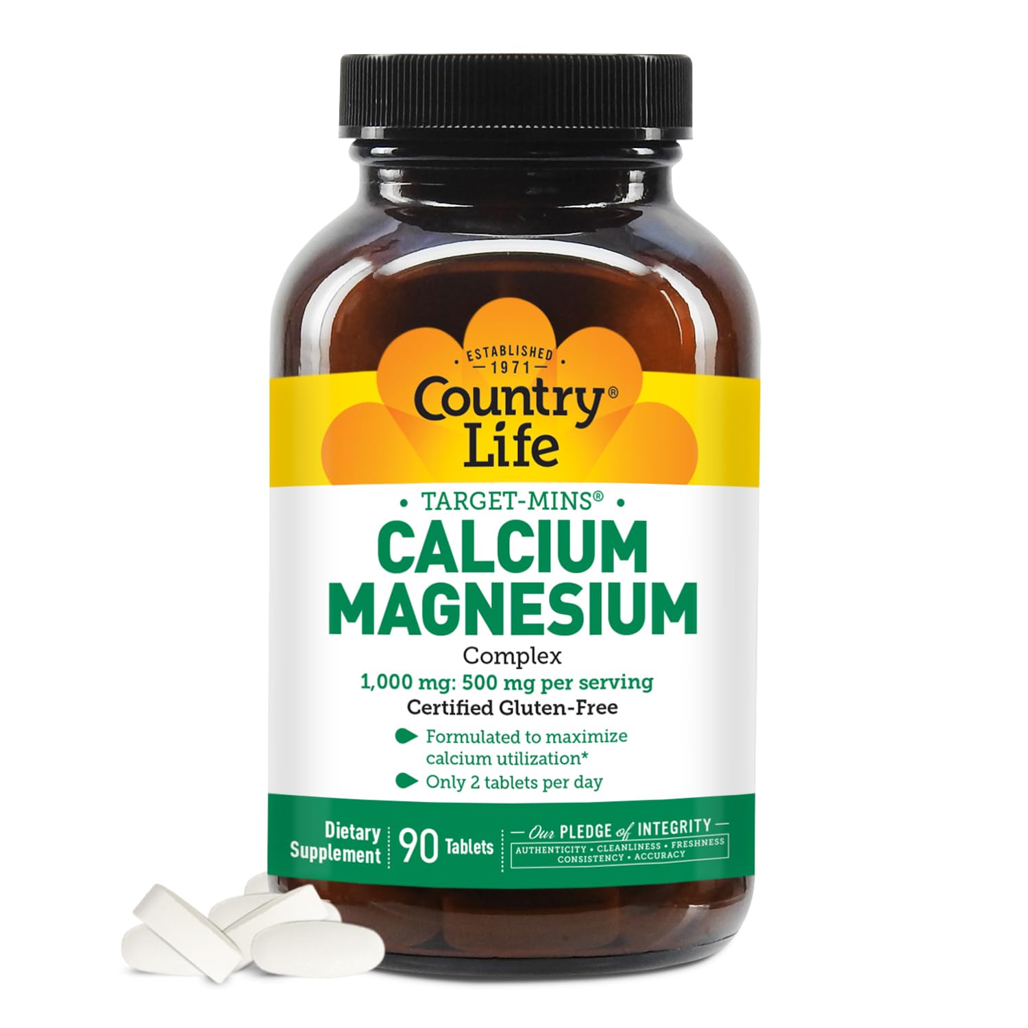 Country Life Target-Mins Calcium Magnesium Complex bottle on desk supports daily mineral balance.