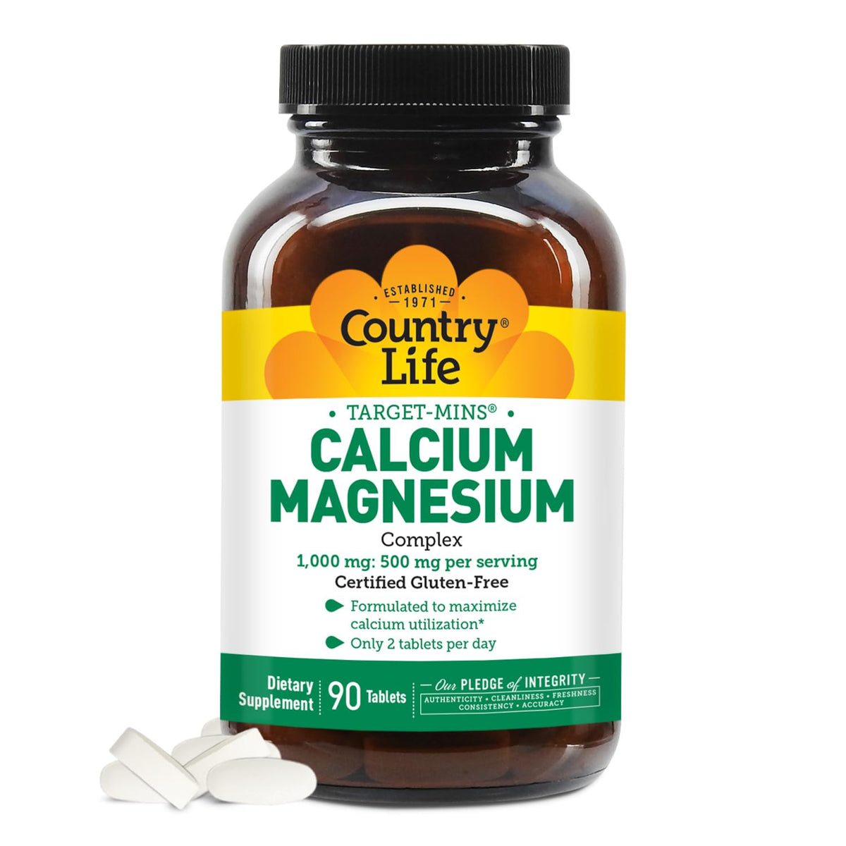 Country Life Target-Mins Calcium Magnesium Complex bottle on desk supports daily mineral balance.
