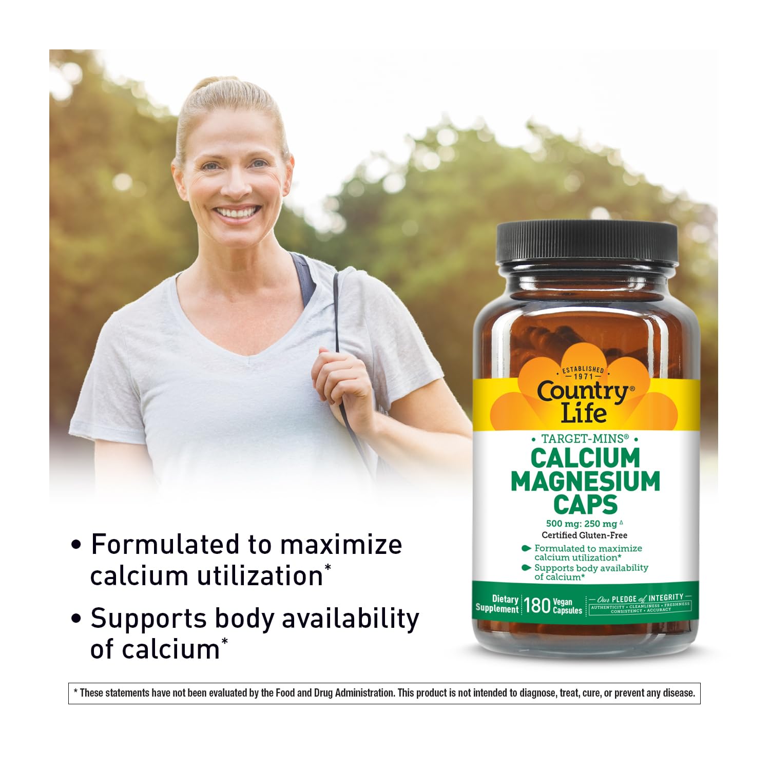 Country Life Target-Mins label close-up showing calcium and magnesium amounts for bone health