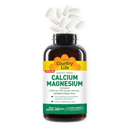 Country Life Target-Mins tablets closeup highlights calcium and magnesium for daily mineral intake.