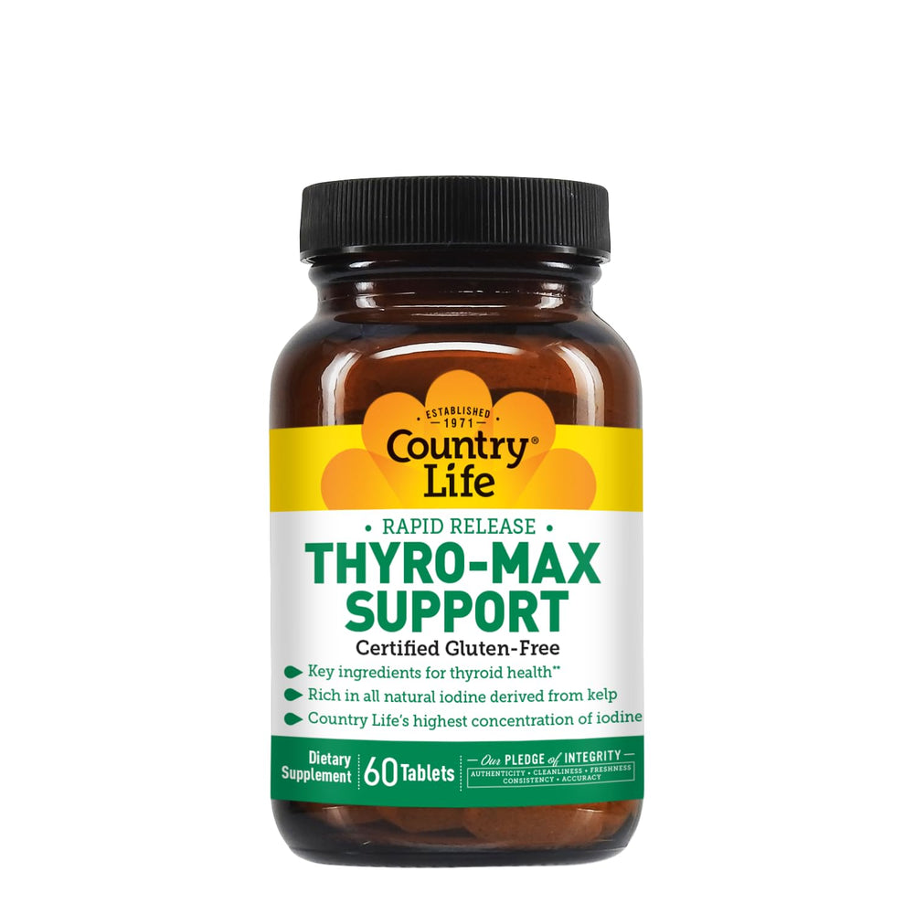 Country Life Thyro-Max capsules close-up with rapid-release formulation.
