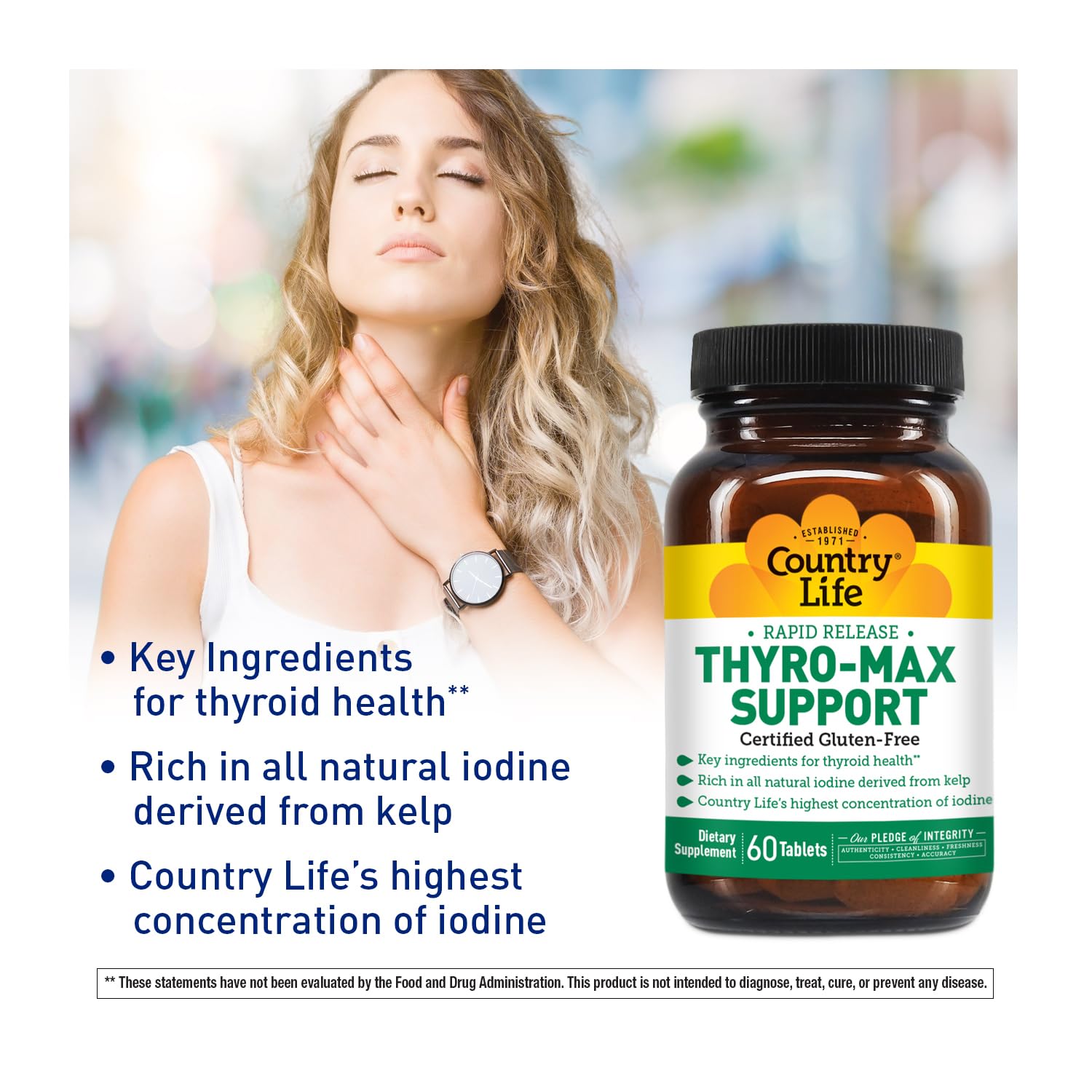 Country Life Thyro-Max label shows gluten-free, vegan, kosher certifications.