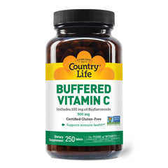 Country Life Vitamin C Buffered bottle with 500 mg tablets for daily immune support.