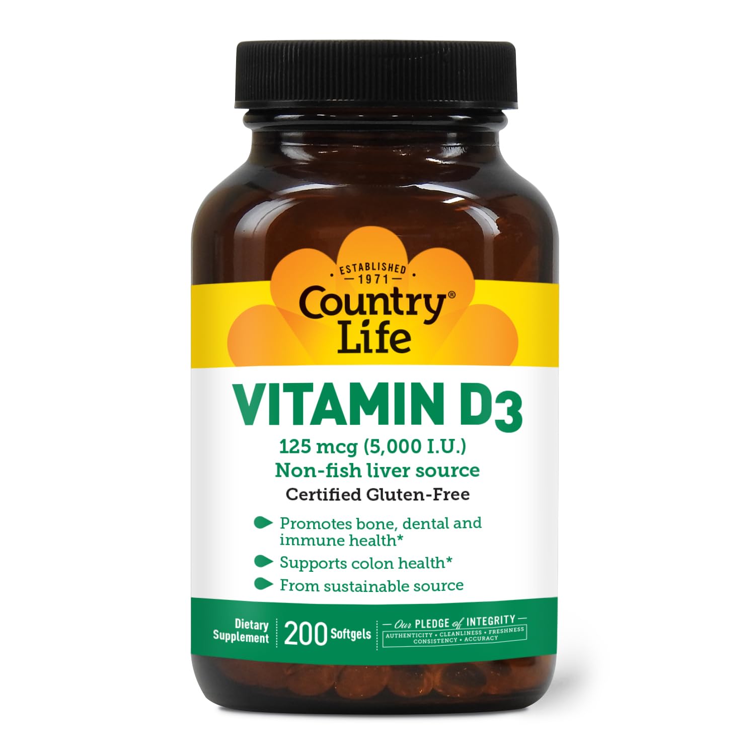 Country Life Vitamin D3 5000 IU bottle for immune support and daily use