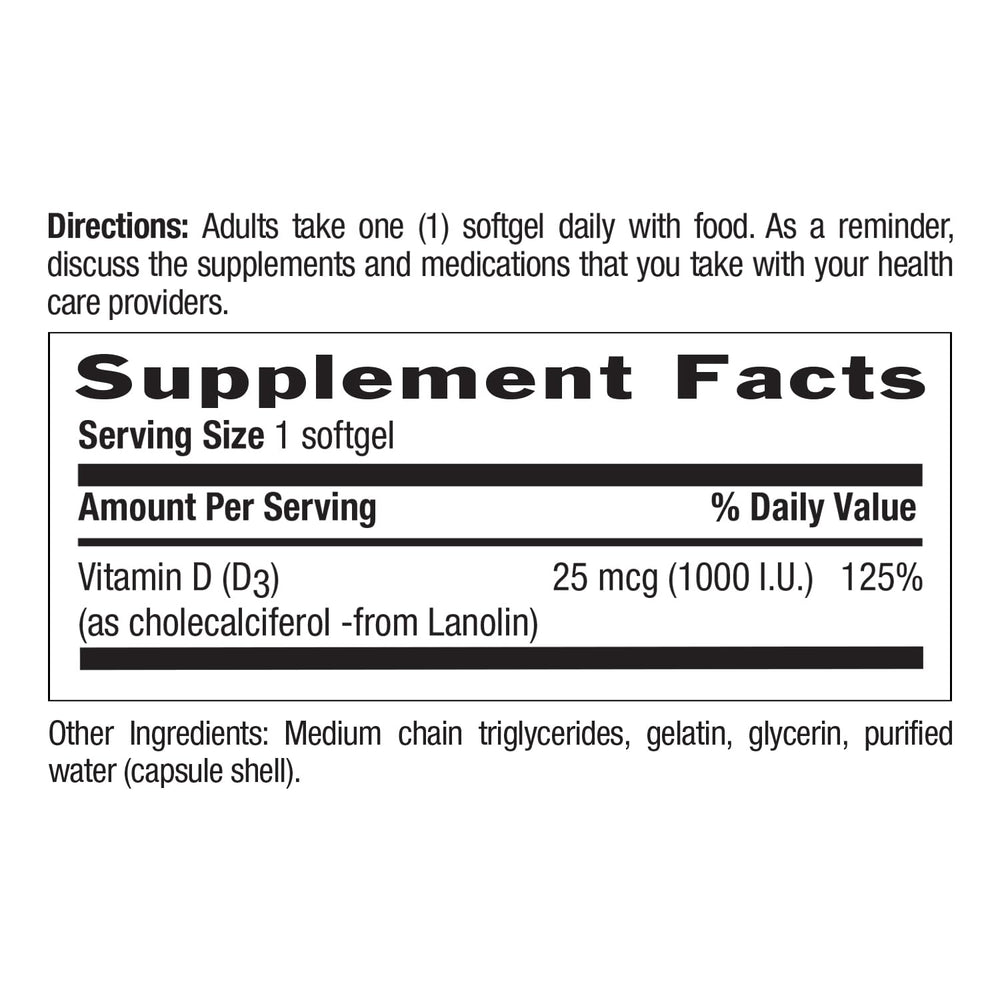 Country Life Vitamin D3 label provides clear dosage information for safe use.