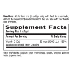 Country Life Vitamin D3 label provides clear dosage information for safe use.