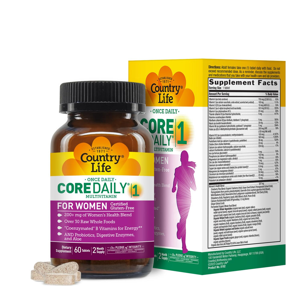 Country Life Women's Core 1 bottle on a kitchen counter for daily wellness