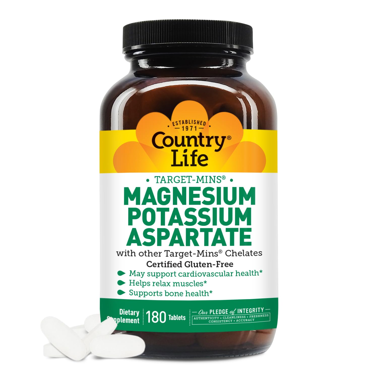 Country Life magnesium potassium bottle front showing heart health label