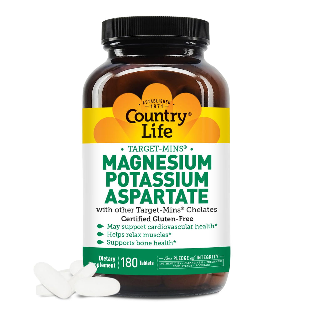Country Life magnesium potassium bottle front showing heart health label