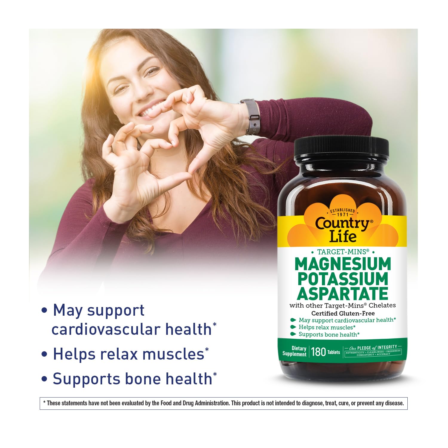 Country Life magnesium potassium tablets designed for convenient daily supplementation