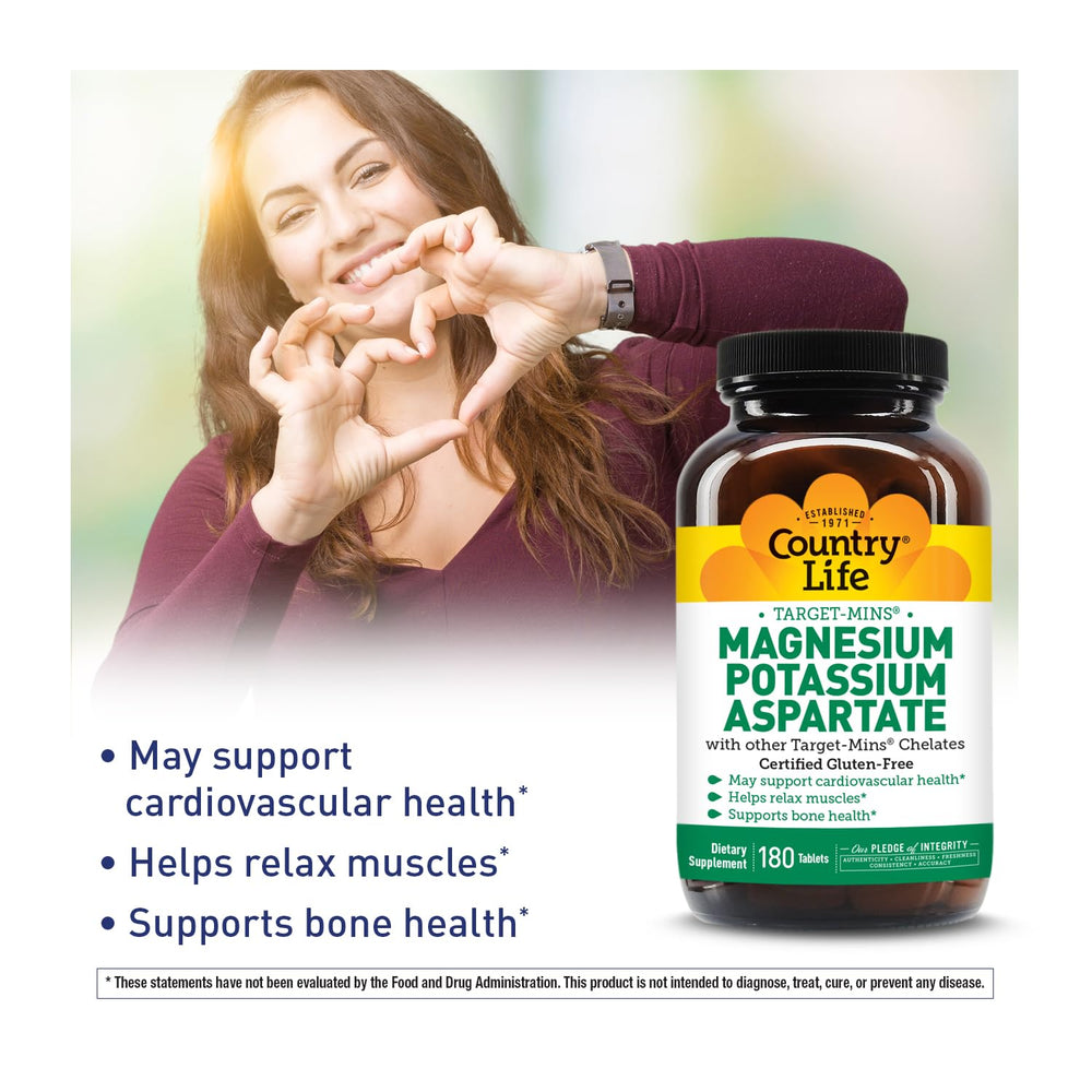 Country Life magnesium potassium tablets designed for convenient daily supplementation