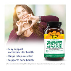 Country Life magnesium potassium tablets designed for convenient daily supplementation
