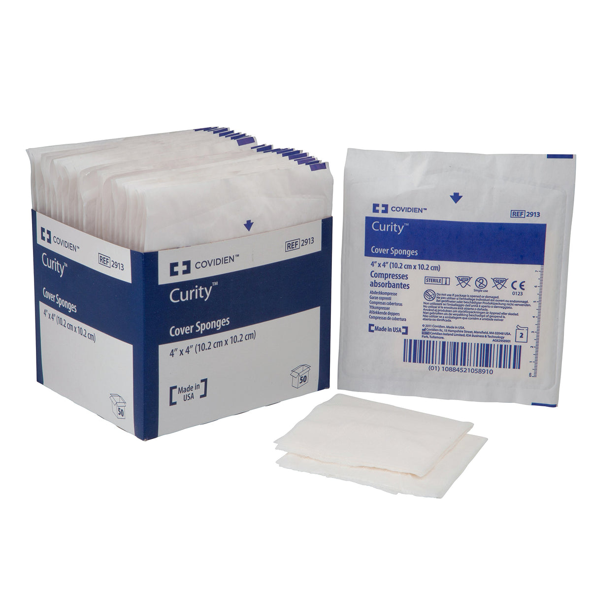 Covidien Curity cover sponge 4x4 sterile peel-back package for clean coverage and absorbency