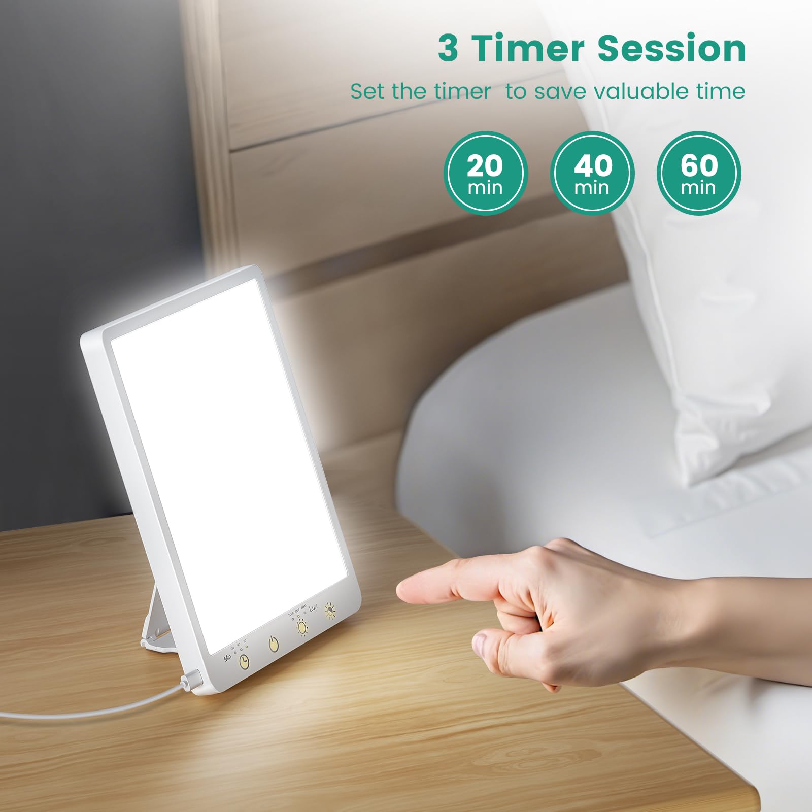 COVOZON Light Therapy Lamp 10000 lux at safe distance for daylight-like brightness