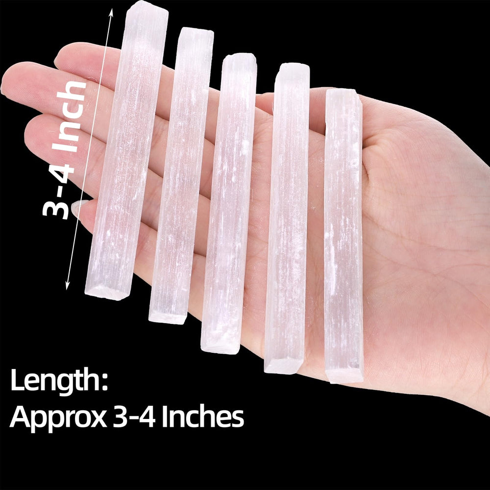 Covzoe selenite wands 3-4 inches closeup with smooth white crystal.
