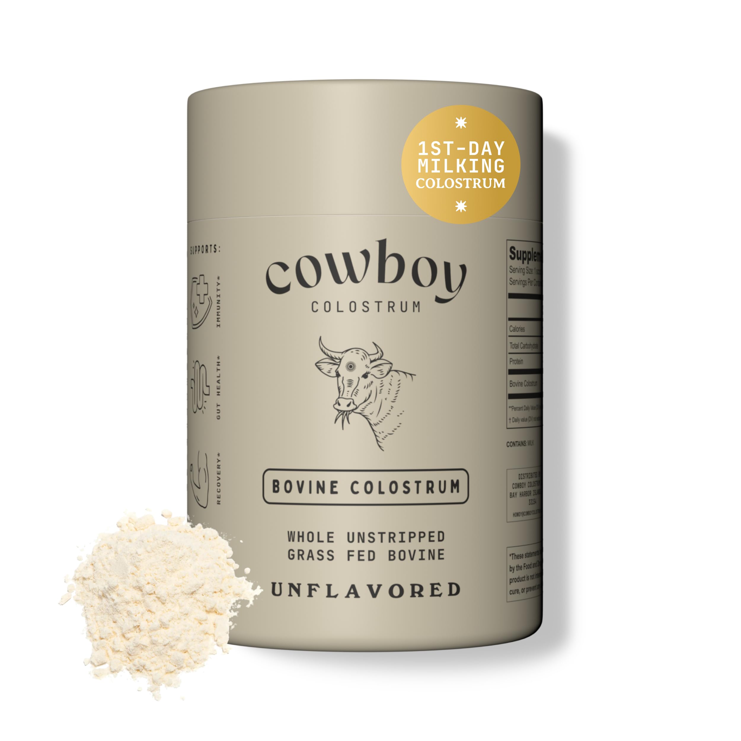Cowboy Colostrum bottle being poured for immune support and gut health