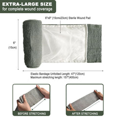 Cozii emergency bandage packed in compact sterile pouch for quick prep.