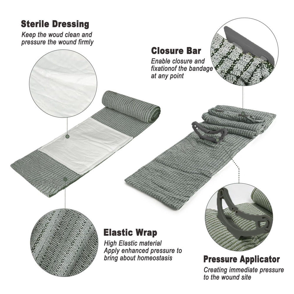 Cozii Israeli Bandage with closure bar demonstrates one-handed application advantage.