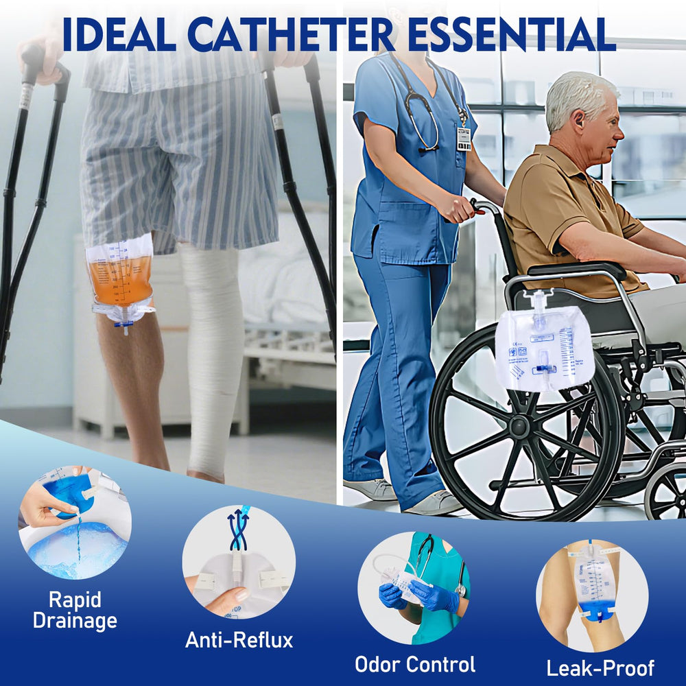 Cozii overnight 2000mL drainage bag with anti-reflux valve for overnight drainage.