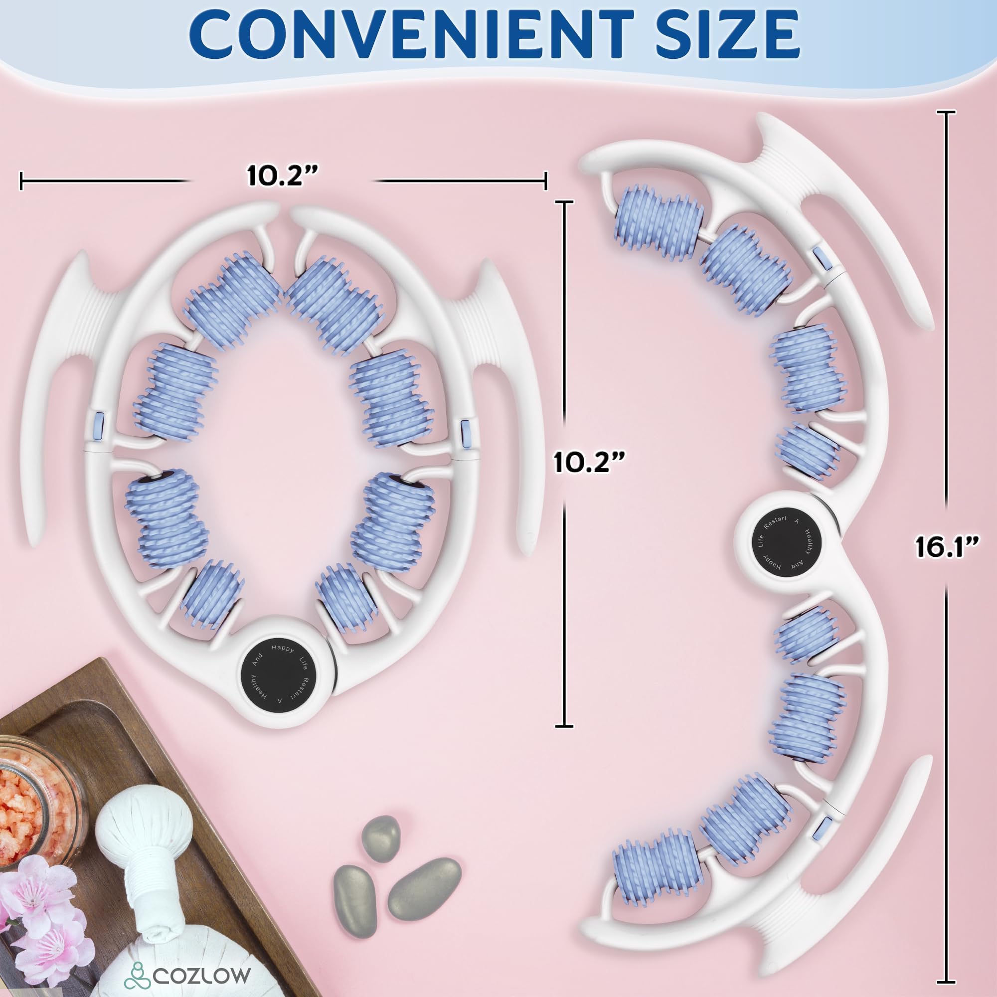 COZLOW cellulite massage roller blue compact storage for neat setup