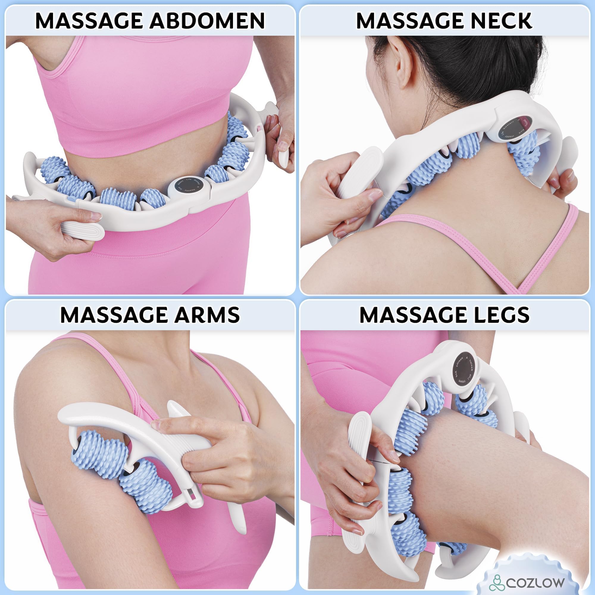 COZLOW cellulite massage roller blue detachable handles for versatile reach