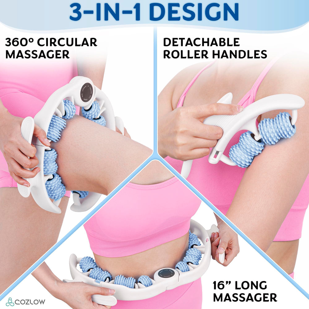 COZLOW cellulite massage roller blue side view showing ergonomic design