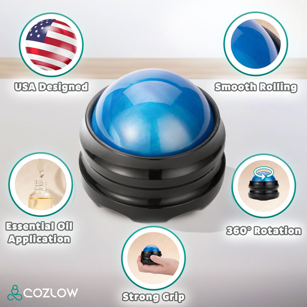 Cozlow massage ball used for leg and foot muscle tension relief.