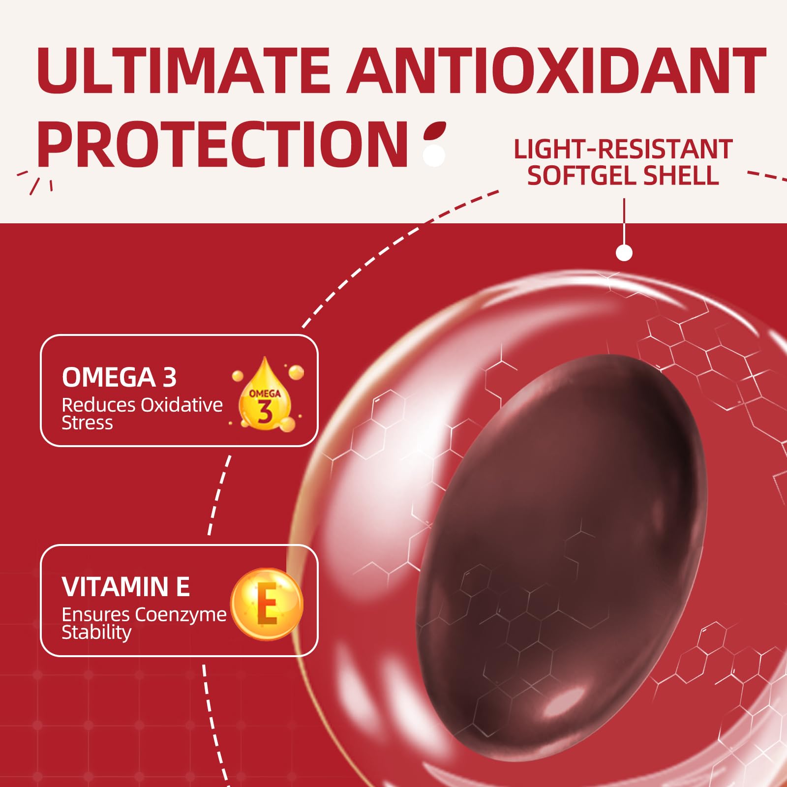 Close-up of Cozynol softgels showing easy-to-swallow capsules.