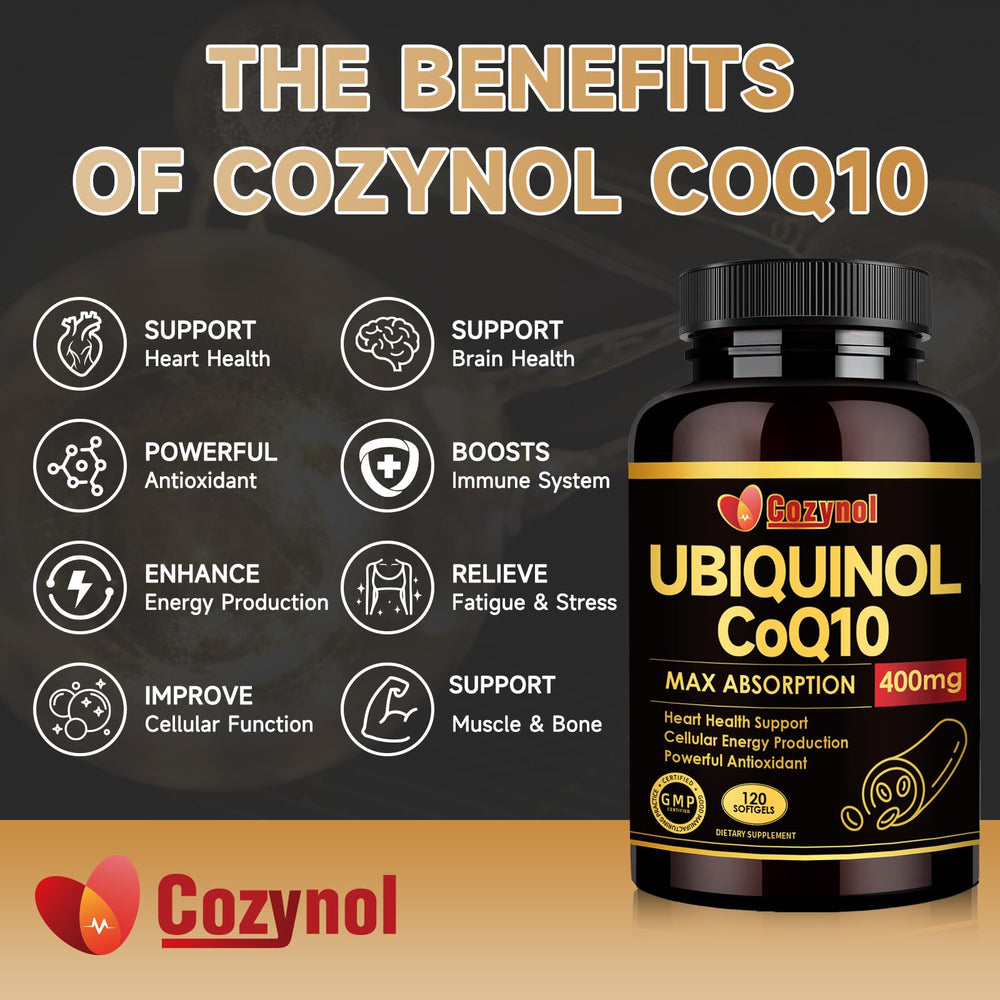 Cozynol ubiquinol CoQ10 packaging displaying advanced formulation details.