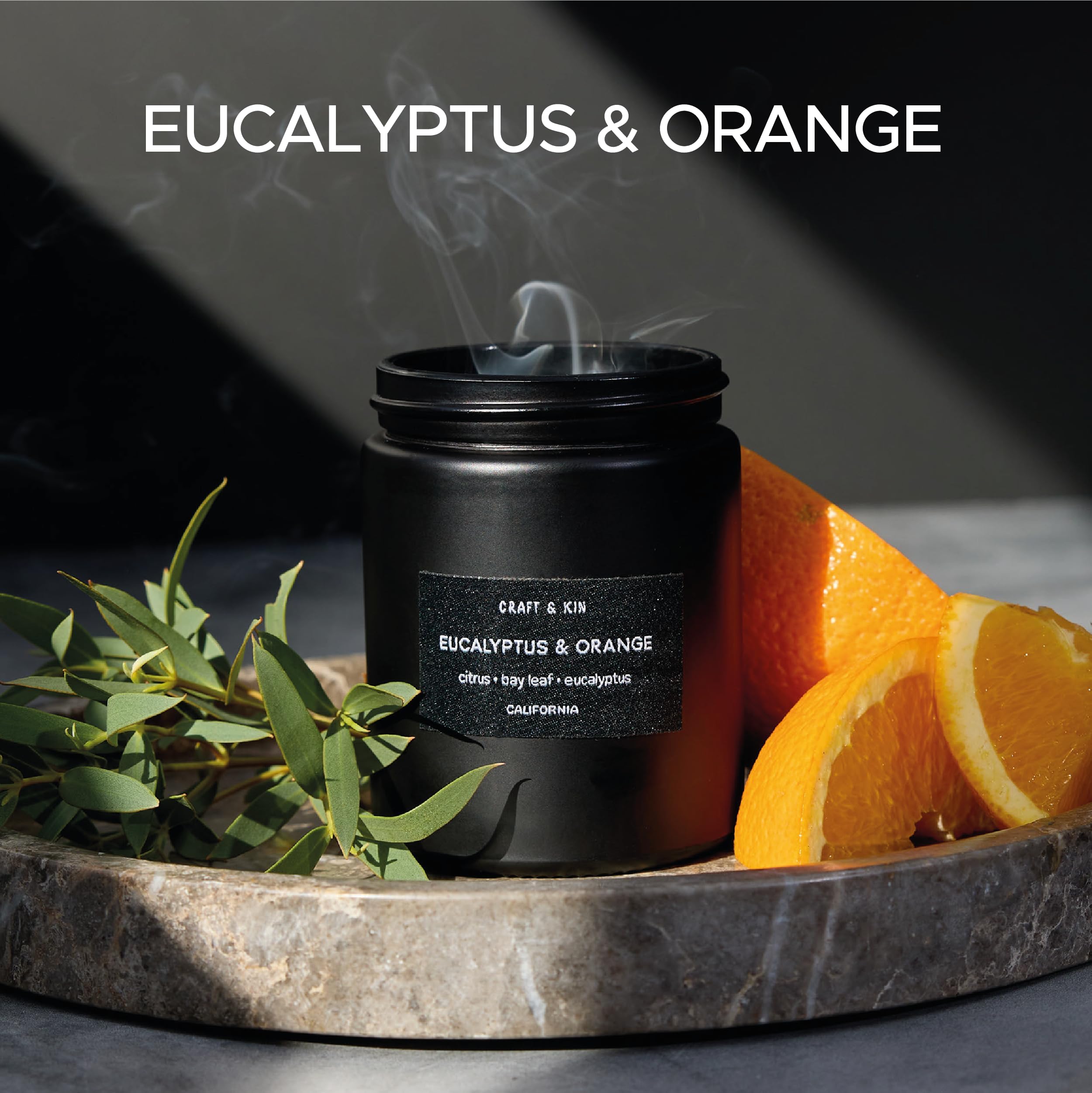 Craft & Kin 45-hour burn time candle for long-lasting ambience.