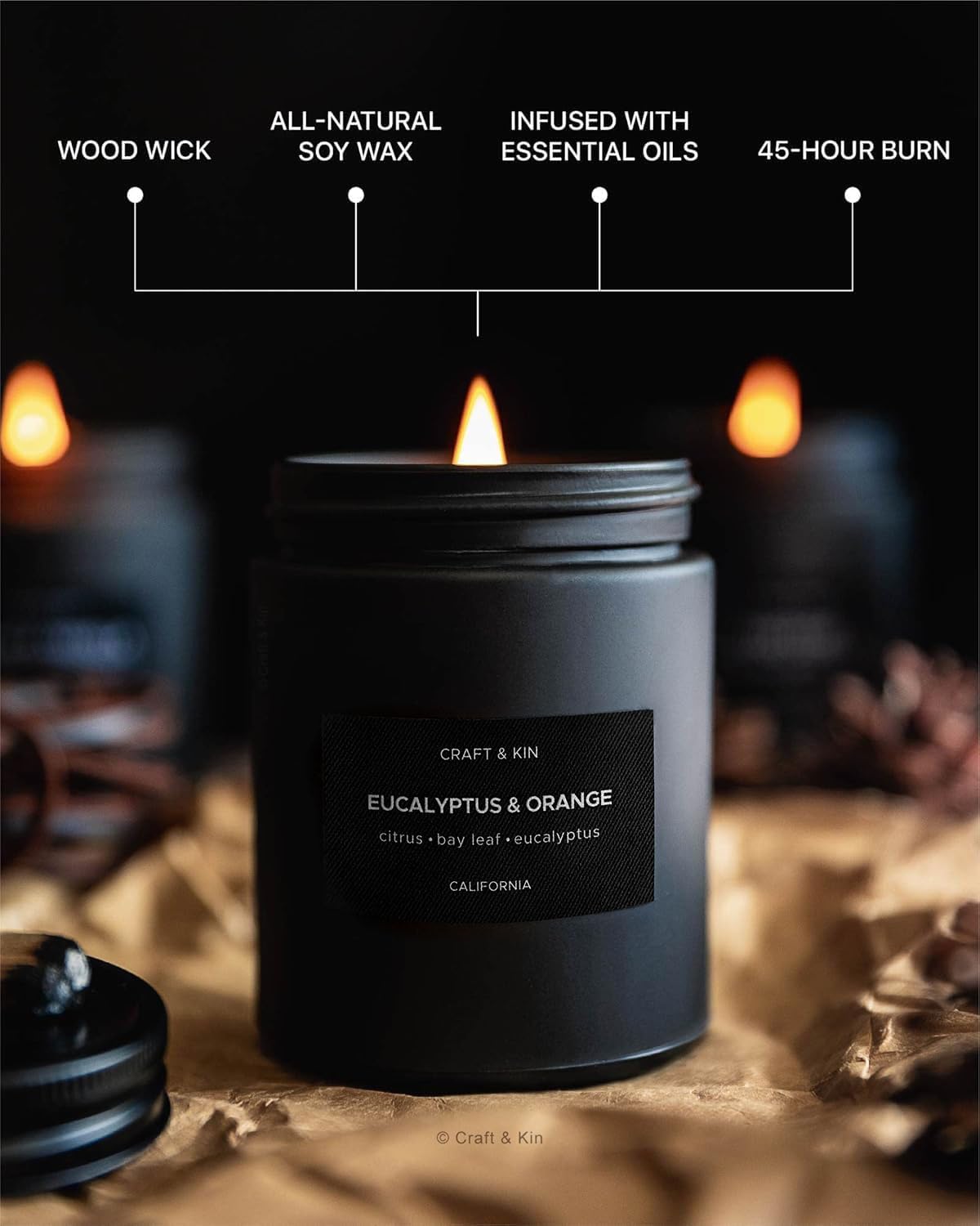 Craft & Kin aromatherapy candle for relaxing home atmosphere.
