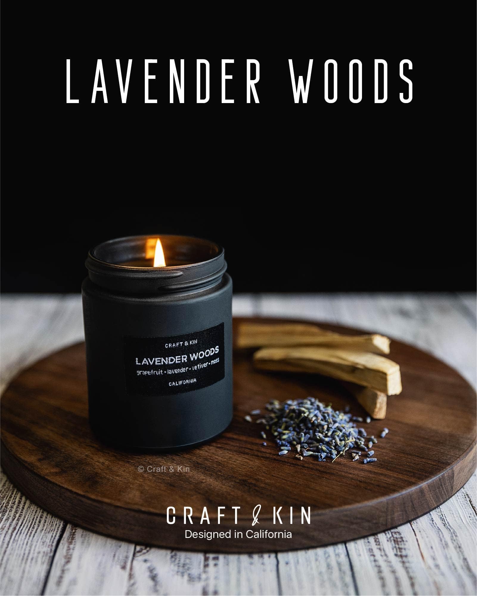 Gift-ready Craft & Kin candle in sleek black packaging
