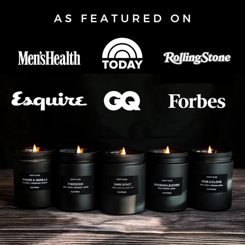 Craft & Kin dark roast coffee candle 7-6oz burntime emphasizes long-lasting fragrance.