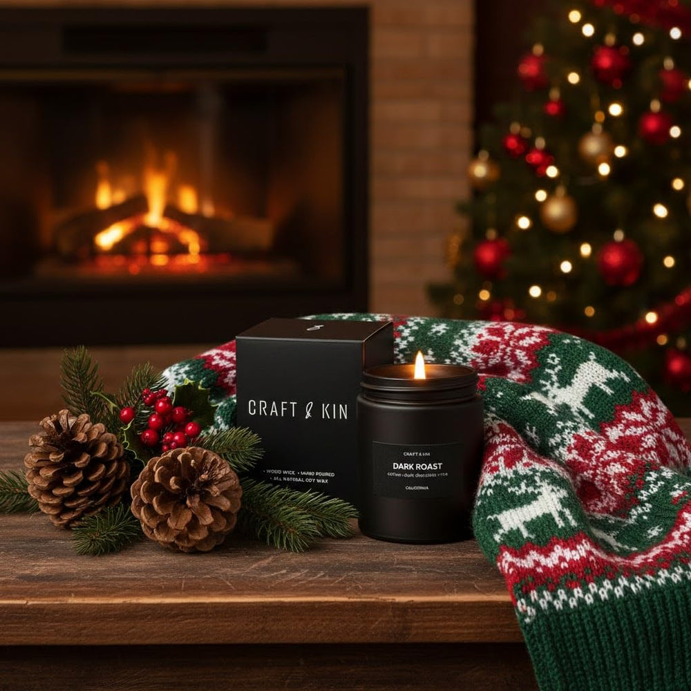 Craft & Kin dark roast coffee candle wax closeup shows rich texture for cozy moments at home.