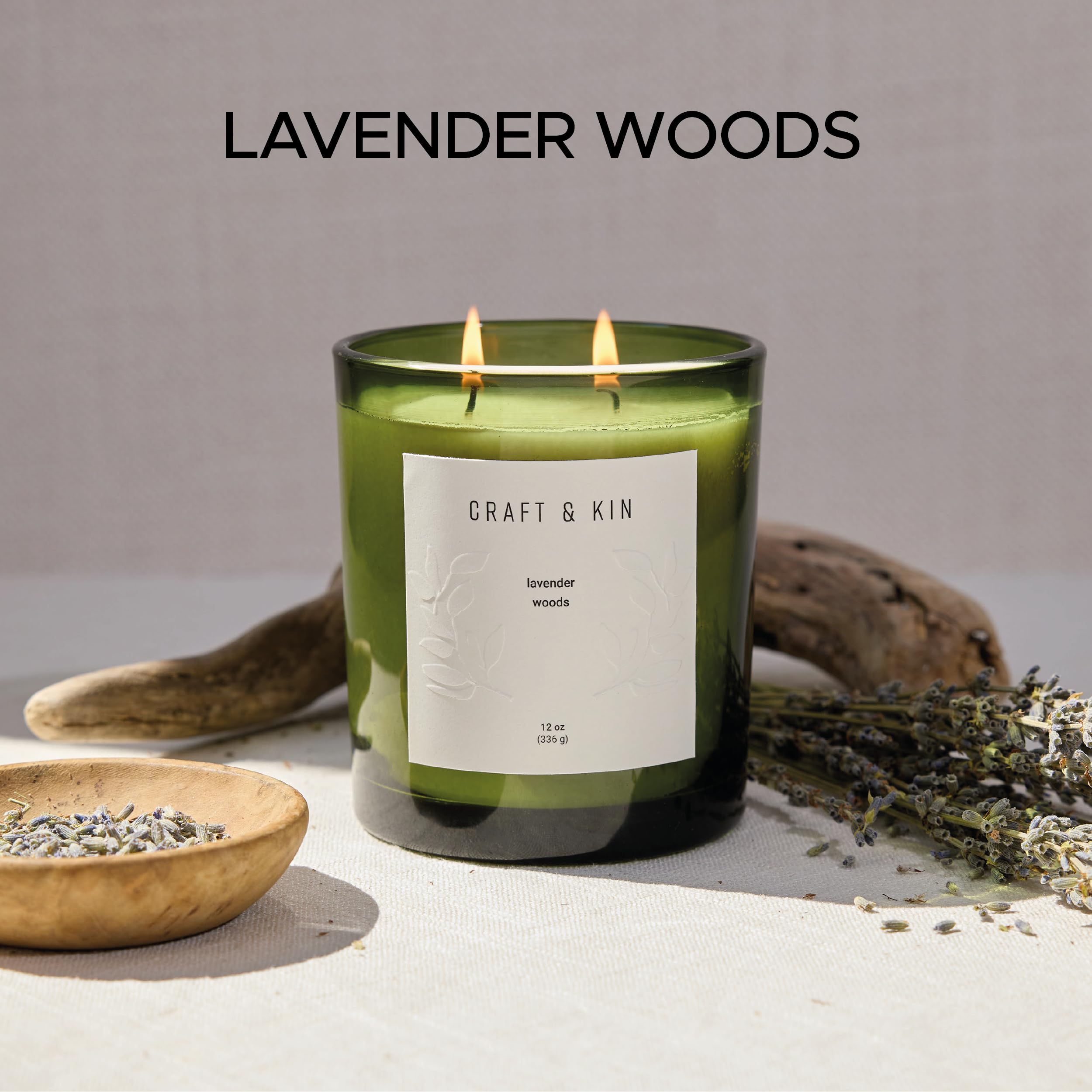 Close-up of Craft & Kin Lavender Woods candle wick details for even burn