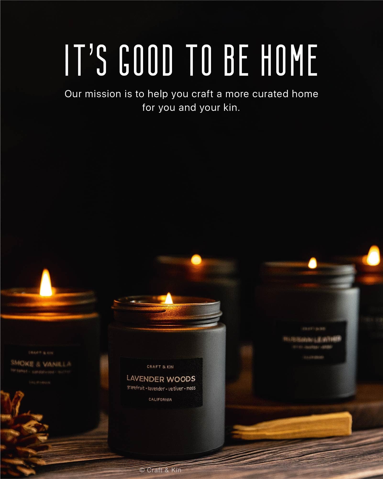 Craft & Kin Premium Candle with long burn time for evenings.