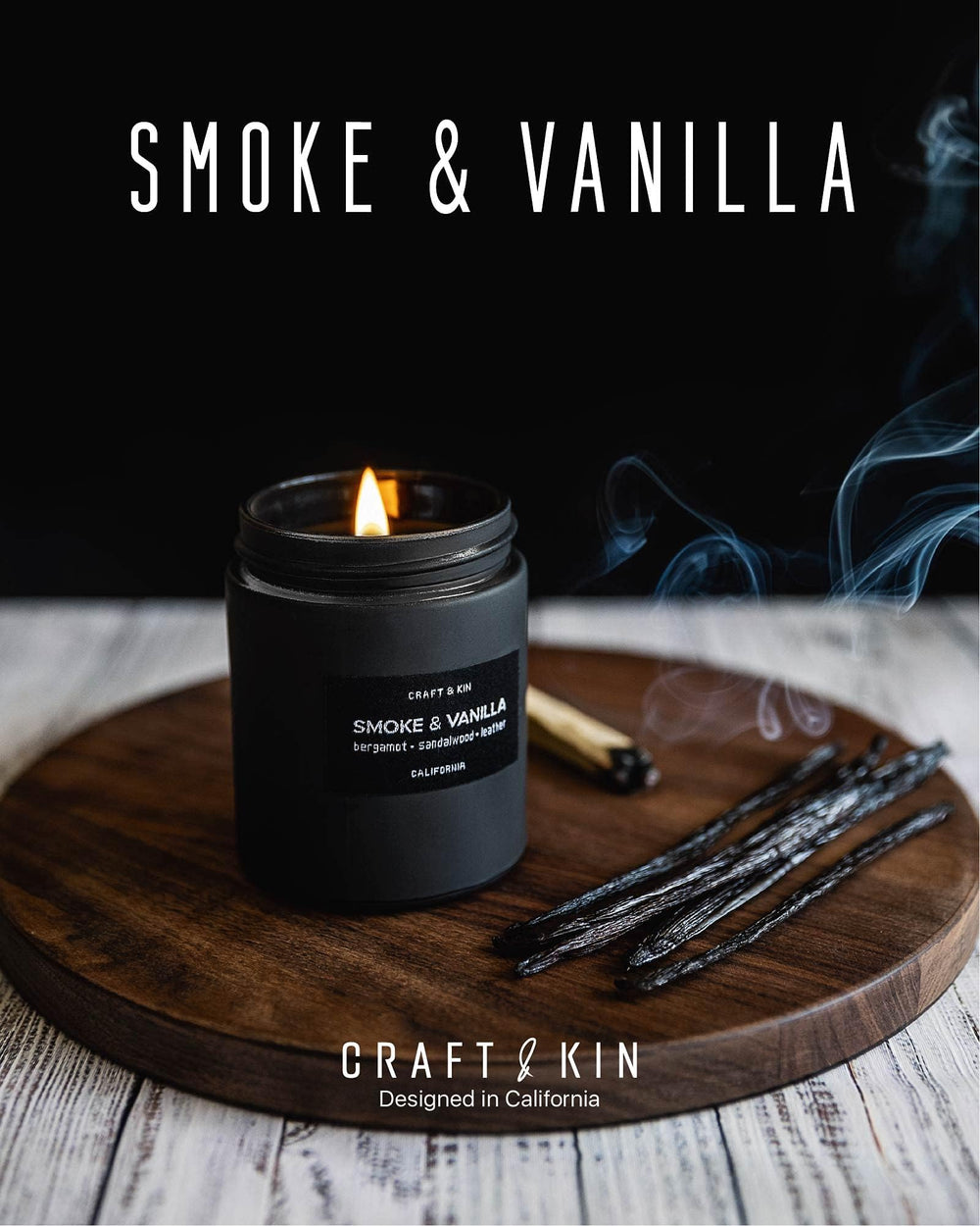Craft & Kin notes of vanilla, leather, bergamot, sandalwood.