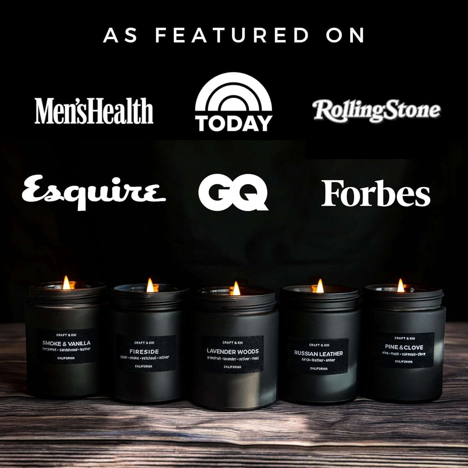 Soy wax and wood wick burn of Craft & Kin candle